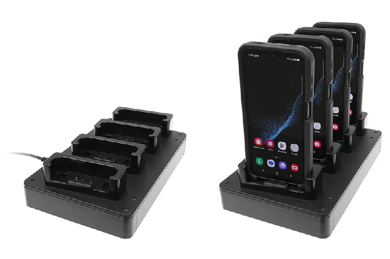 4-Slot Wall or Desktop Charging Dock for Samsung XCover6 Pro in OtterBox uniVERSE Case