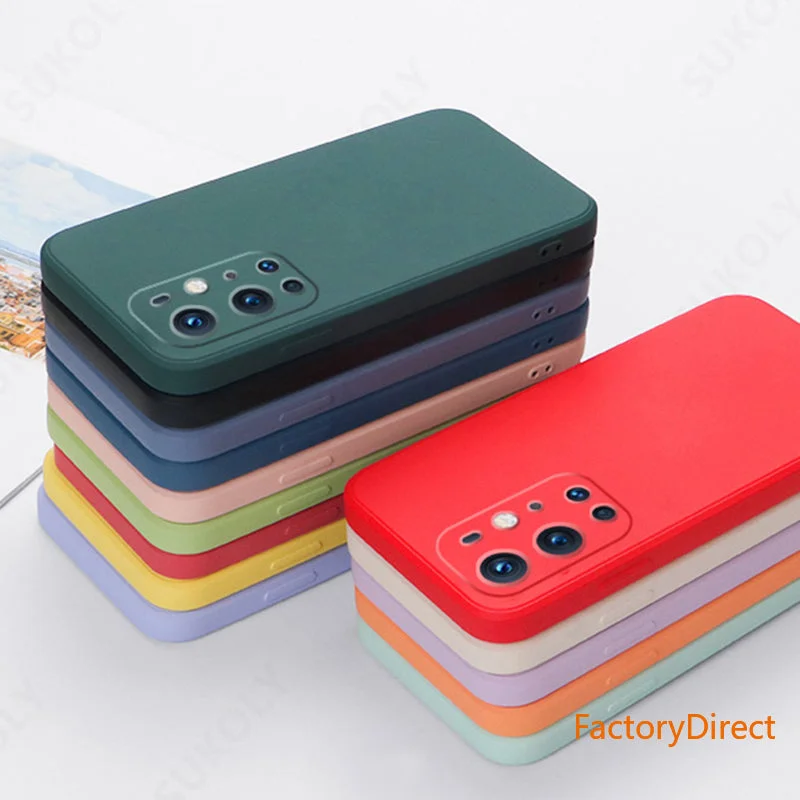 Liquid Silicone Soft Case For OnePlus 9R 9 Pro 8T 8 Pro Shockproof Square Candy Color Phone Case Camera Protective Cover