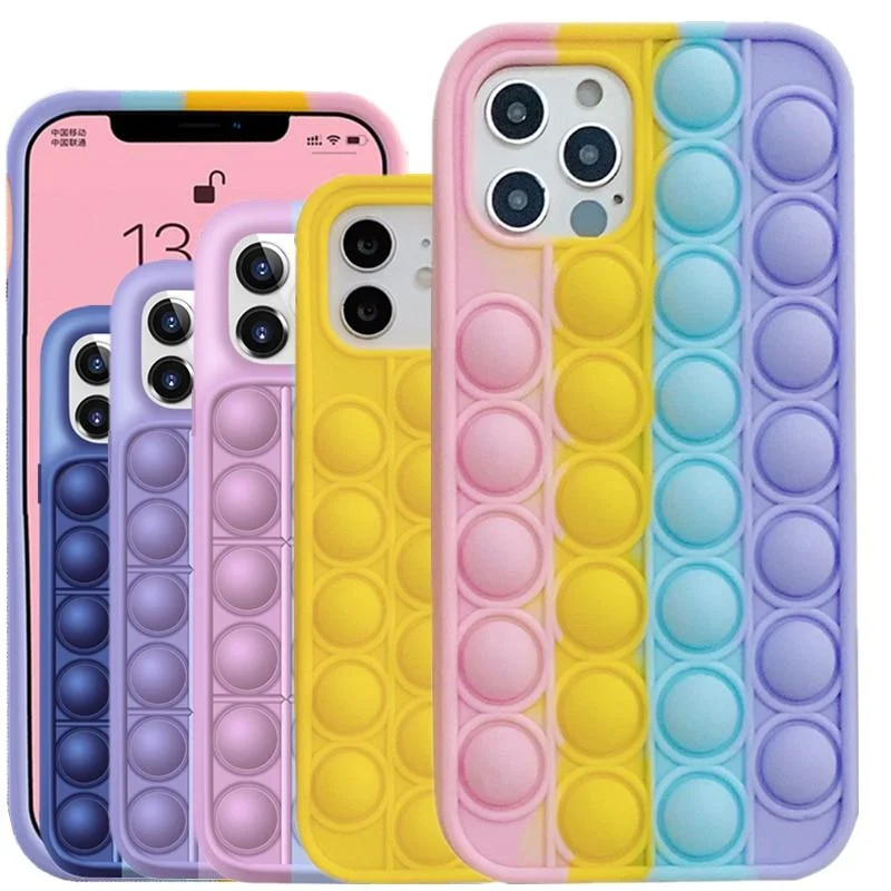 Push It Relieve Stress Fidget Toy Pop Bubble Phone Case For iPhone 11 12 Pro 6 7 8 Plus X XR Xs Max Soft Silicone Rainbow Capa