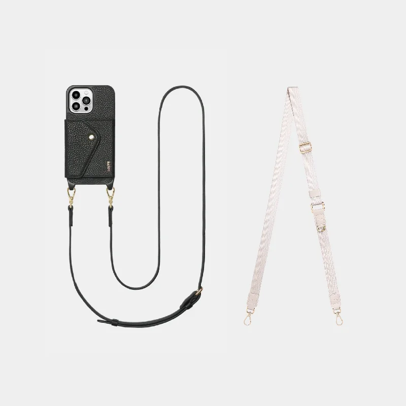 Leather Phone Case Wallet & Crossbody Strap + Bone Lanyard