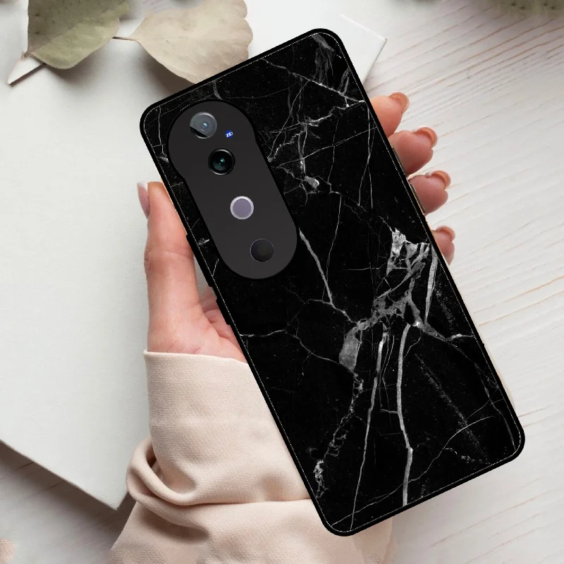 Black Marble Patter Glass Case Cover  For Vivo