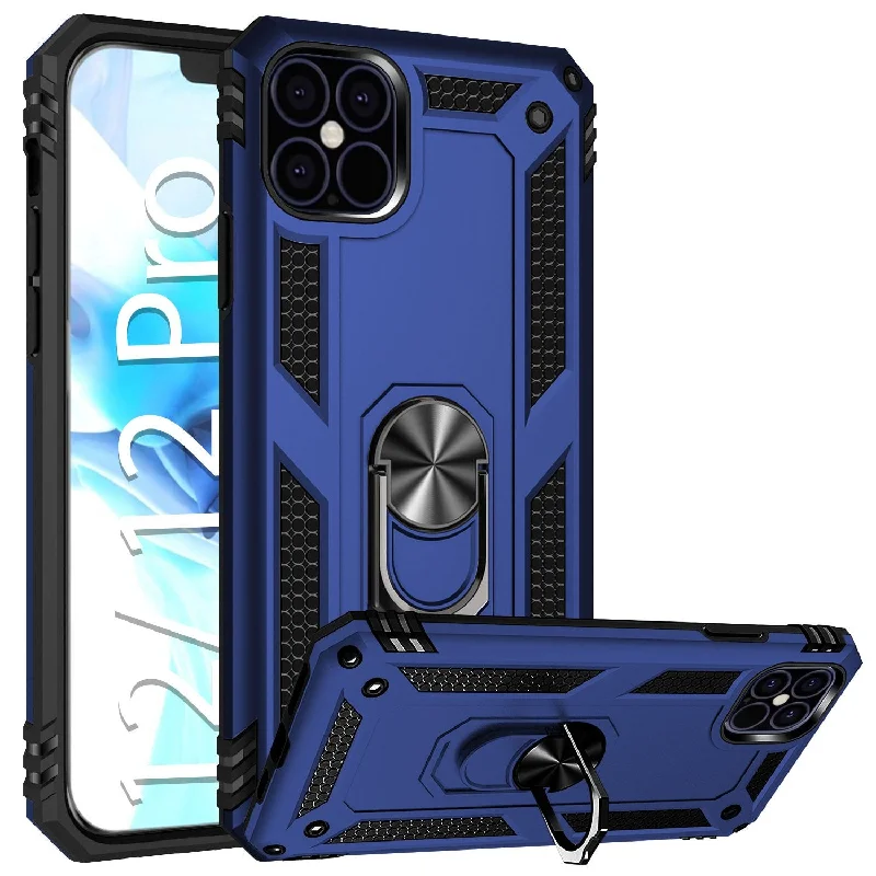 CCIPH12PIFBL - Shockproof Case with Built in Ring, Kickstand and Magnet for Car Mounts Compatible to Apple iPhone 12 / 12 Pro