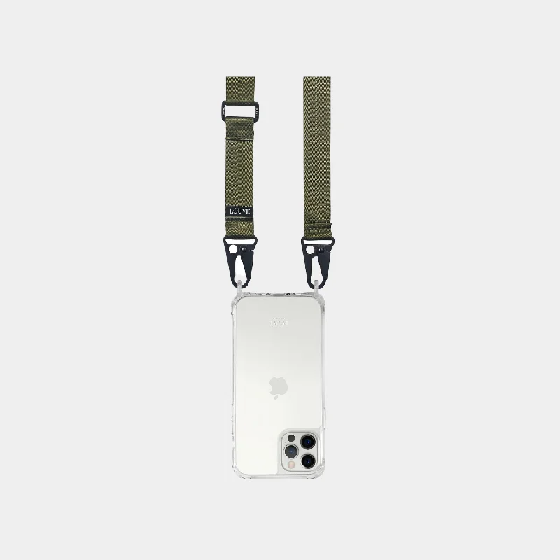 Clear Phone Case + Olive Crossbody Lanyard