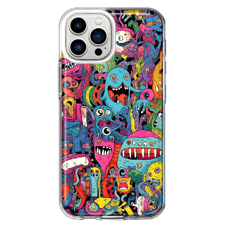 For Apple iPhone 11 Pro Max Psychedelic Trippy Happy Aliens Characters Design Hybrid Protective Phone Case Cover