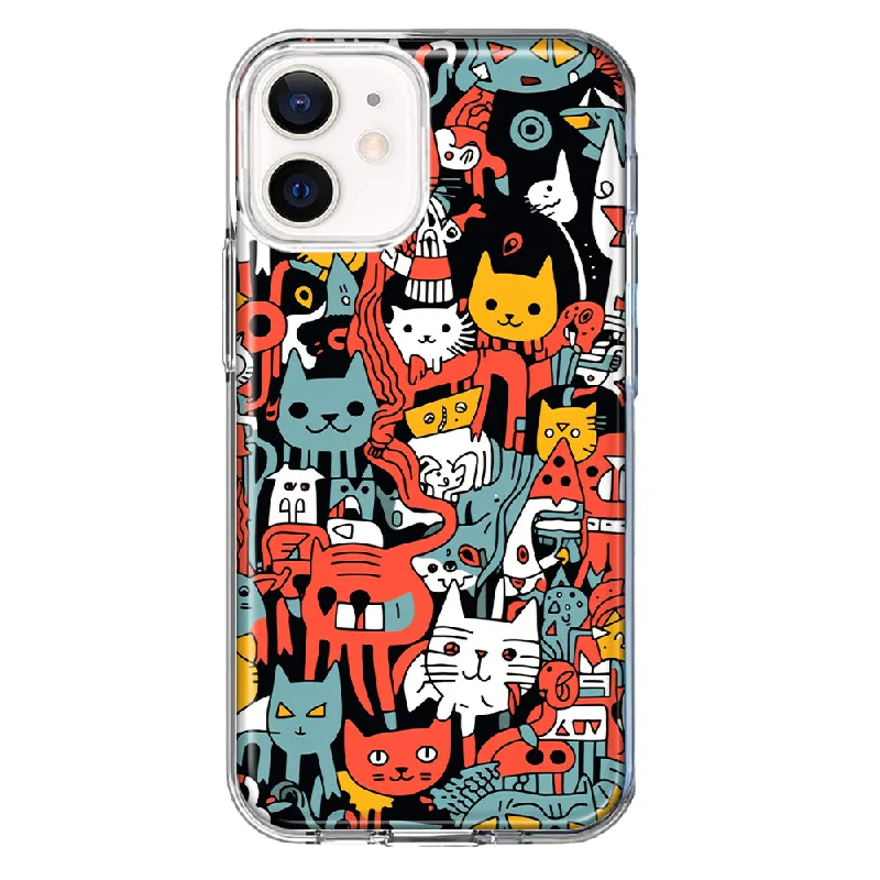 For Apple iPhone 12 Mini Psychedelic Cute Cats Friends Pop Art Design Hybrid Protective Phone Case Cover