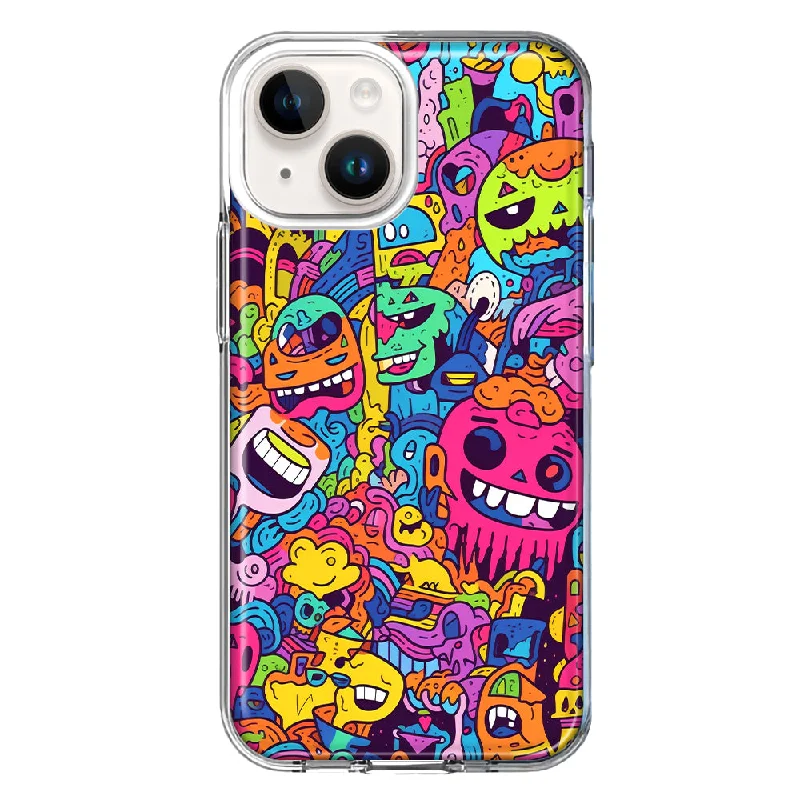 For Apple iPhone 14 Plus Psychedelic Trippy Happy Characters Pop Art Design Hybrid Protective Phone Case Cover