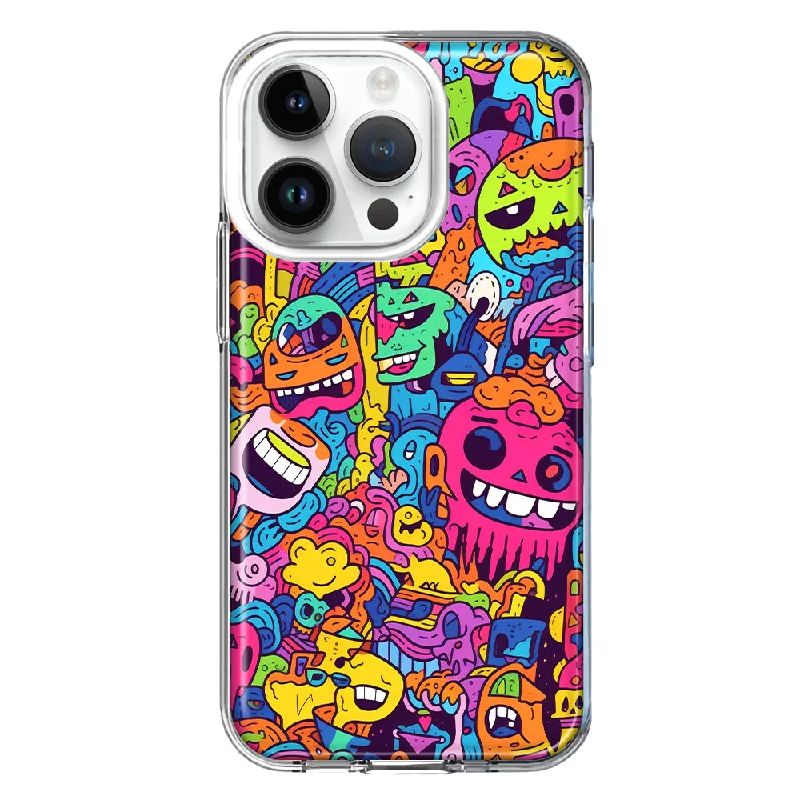 For Apple iPhone 14 Pro Psychedelic Trippy Happy Characters Pop Art Design Hybrid Protective Phone Case Cover