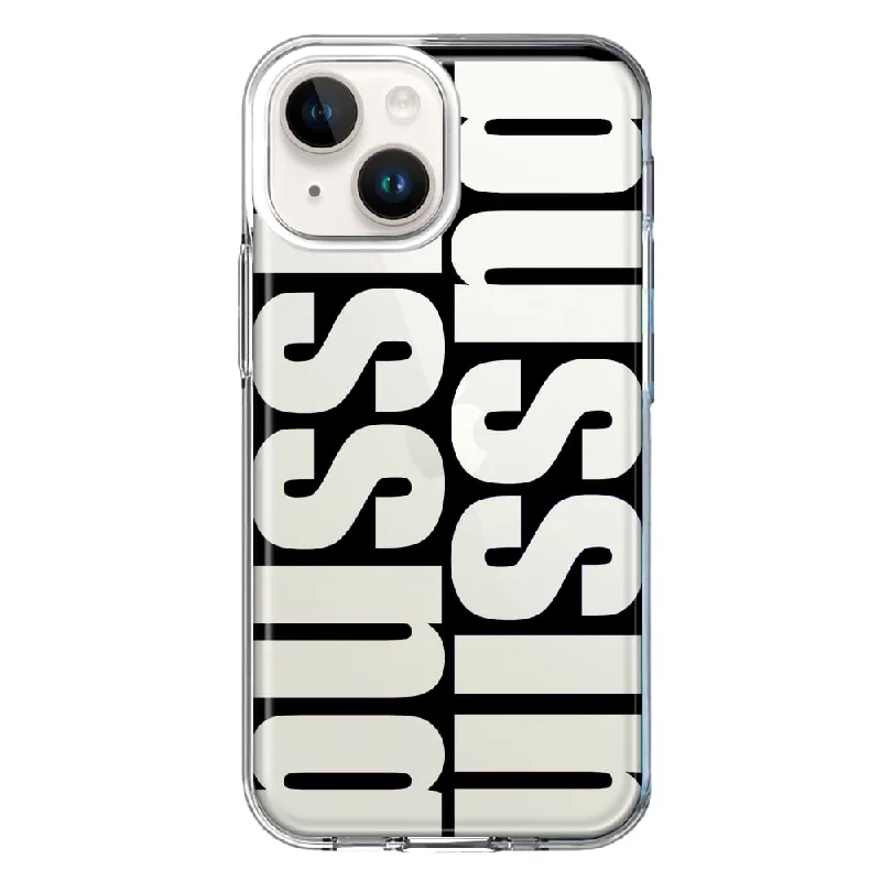 For Apple iPhone 15 Black Clear Funny Text Quote Bussin Case Cover