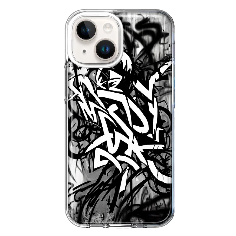 For Apple iPhone 15 Black White Urban Graffiti Case Cover