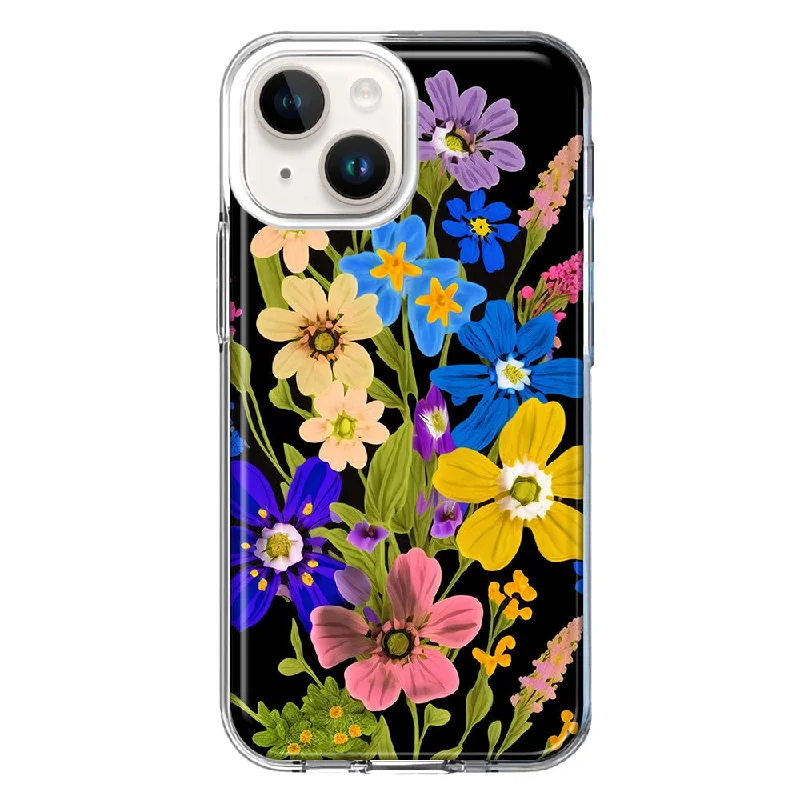 For Apple iPhone 15 Blue Yellow Vintage Spring Wild Flowers Floral Case Cover