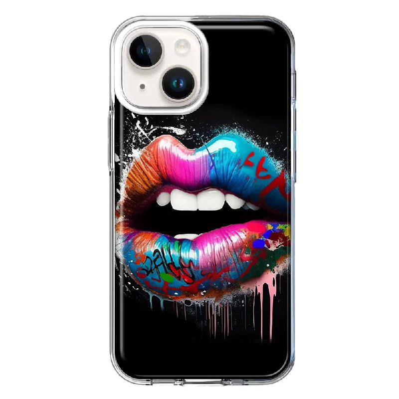 For Apple iPhone 15 Colorful Lip Graffiti Painting Art Case Cover