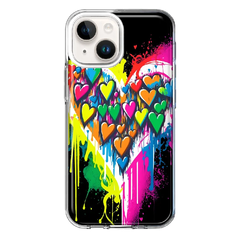 For Apple iPhone 15 Colorful Rainbow Hearts Love Graffiti Painting Case Cover