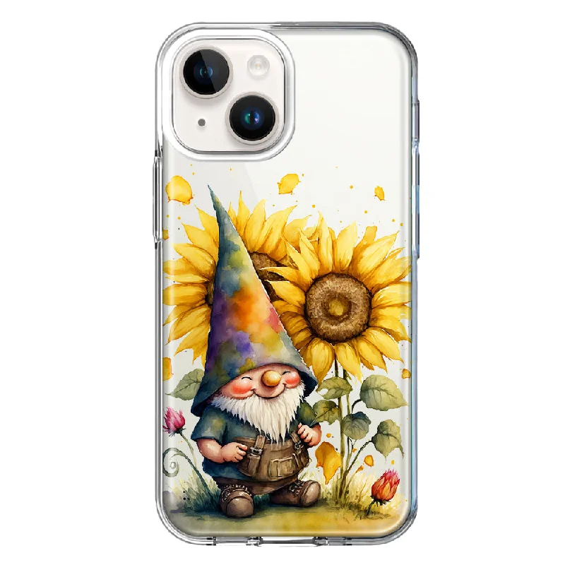 For Apple iPhone 15 Cute Gnome Sunflowers Clear Case Cover