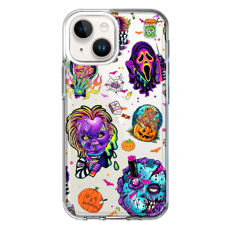 For Apple iPhone 15 Cute Halloween Spooky Horror Scary Neon Characters Case Cover