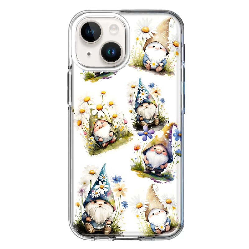 For Apple iPhone 15 Cute White Blue Daisies Gnomes Case Cover