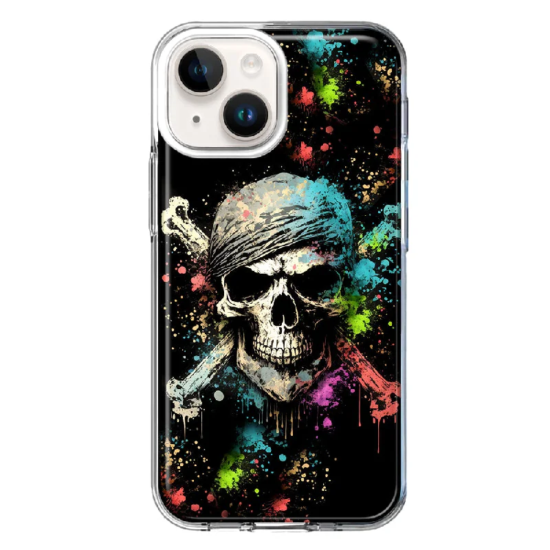 For Apple iPhone 15 Fantasy Paint Splash Pirate Skull Case Cover