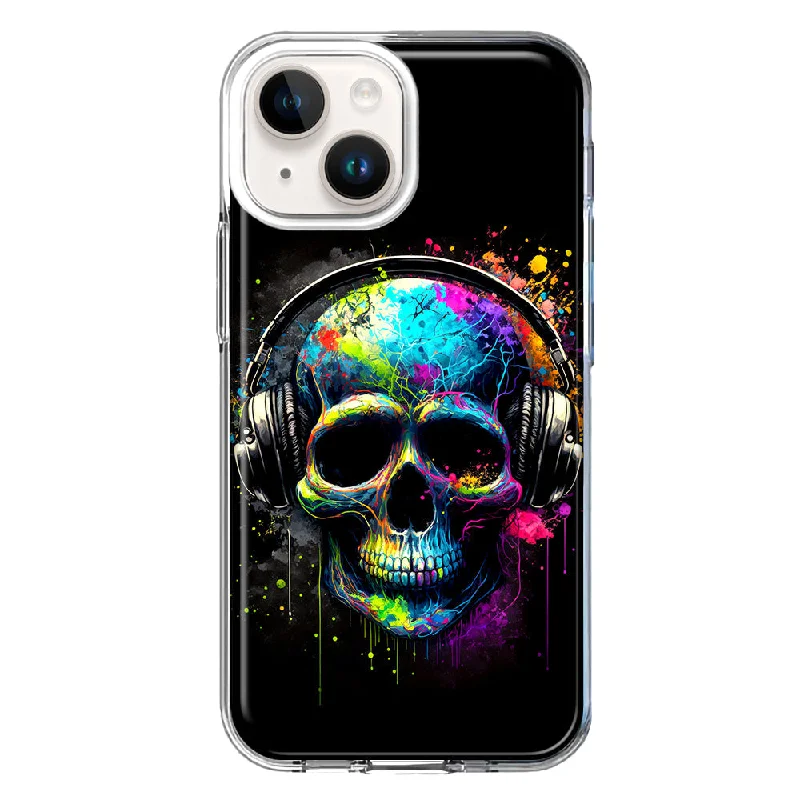 For Apple iPhone 15 Fantasy Skull Headphone Colorful Pop Art Case Cover