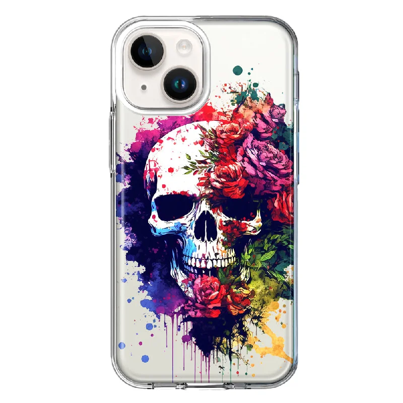 For Apple iPhone 15 Fantasy Skull Red Purple Roses Case Cover