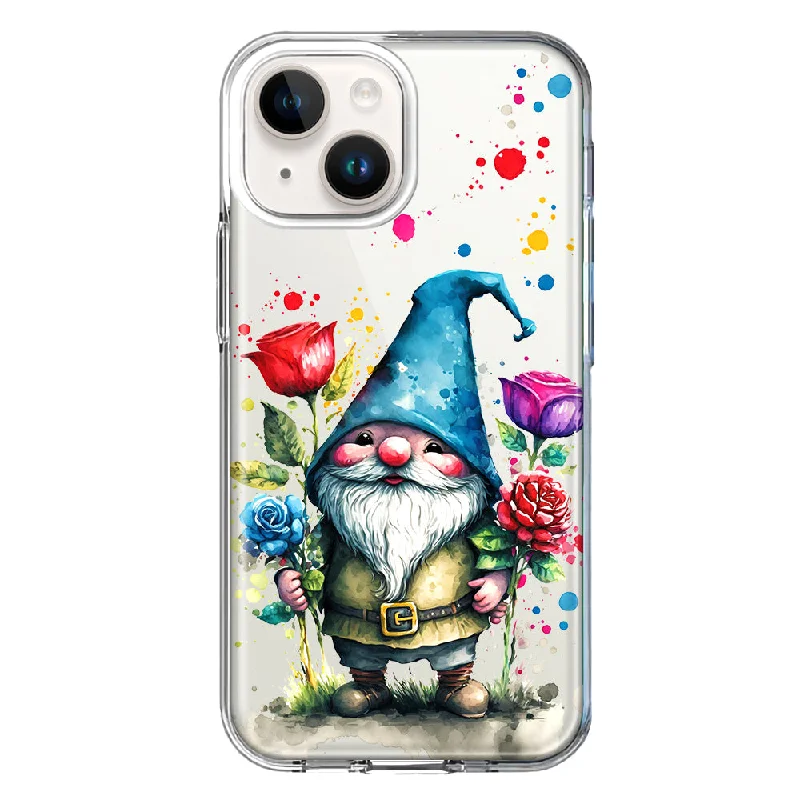 For Apple iPhone 15 Gnome Red Purple Blue Roses Garden Case Cover