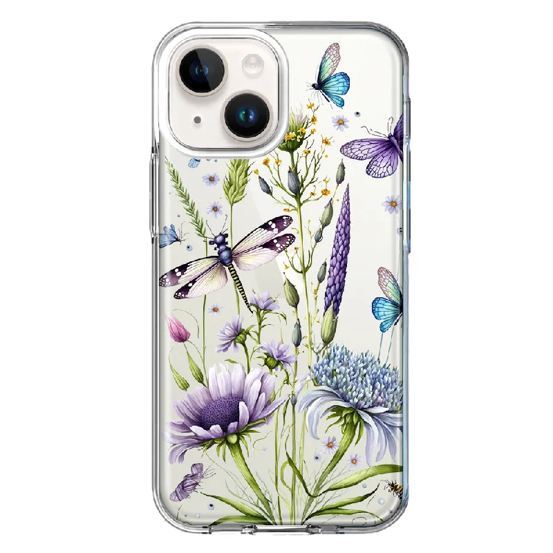 For Apple iPhone 15 Lavender Dragonfly Butterflies Spring Flowers Case Cover