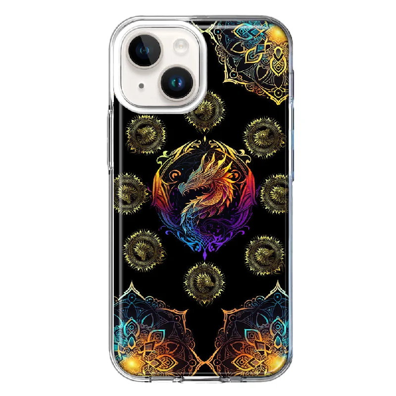 For Apple iPhone 15 Mandala Geometry Abstract Dragon Pattern Case Cover