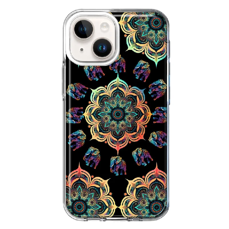 For Apple iPhone 15 Mandala Geometry Abstract Elephant Pattern Case Cover