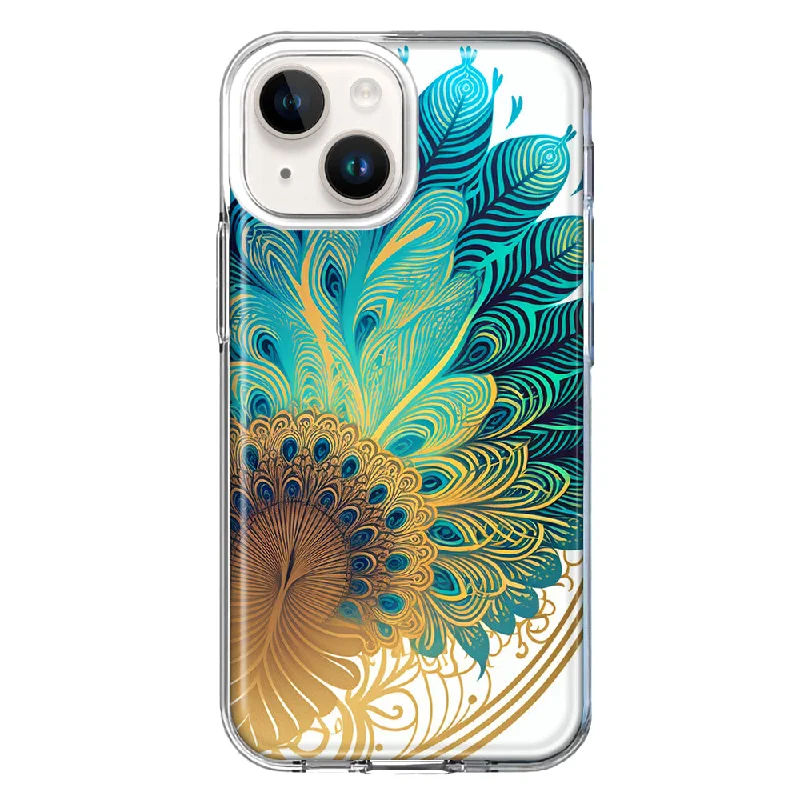 For Apple iPhone 15 Mandala Geometry Abstract Peacock Feather Pattern Case Cover