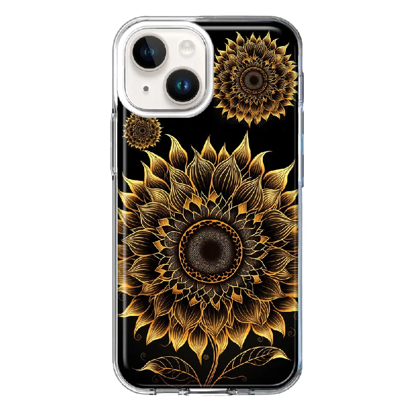 For Apple iPhone 15 Mandala Geometry Abstract Sunflowers Pattern Case Cover