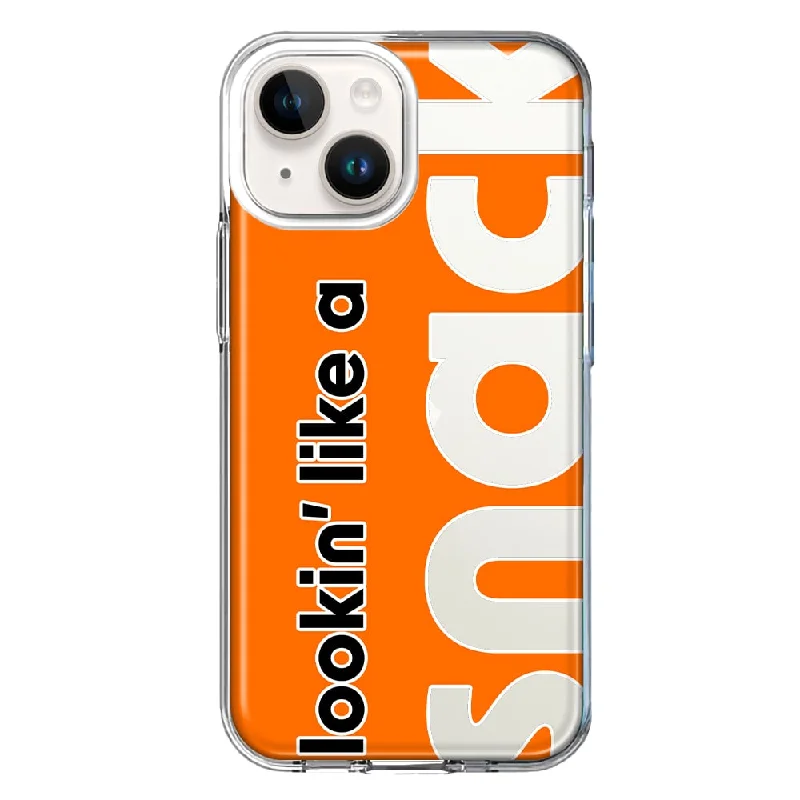 For Apple iPhone 15 Orange Clear Funny Text Quote Snack Case Cover