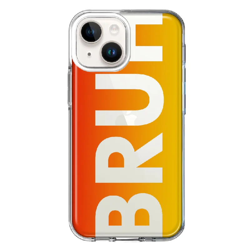 For Apple iPhone 15 Orange Red Clear Funny Text Quote Bruh Case Cover