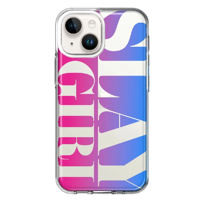 For Apple iPhone 15 Pink Blue Clear Funny Text Quote Slay Girl Case Cover