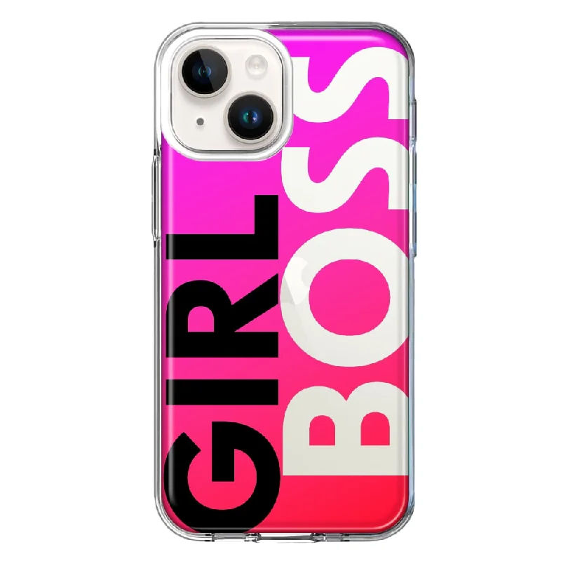 For Apple iPhone 15 Pink Clear Funny Text Quote Girl Boss Case Cover