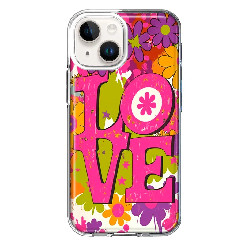 For Apple iPhone 15 Pink Daisy Love Graffiti Painting Art Case Cover