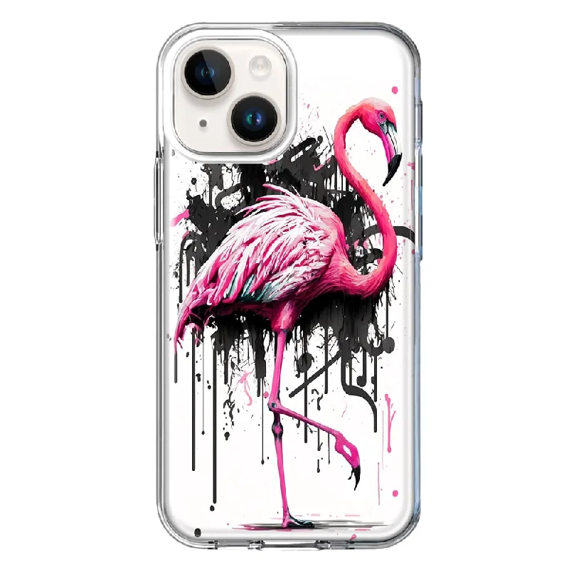 For Apple iPhone 15 Pink Flamingo Painting Graffiti Case Cover