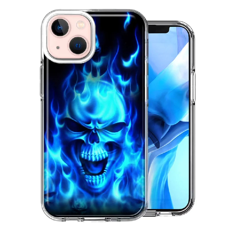 For Apple iPhone 15 Plus Blue Flaming Skull Case Cover