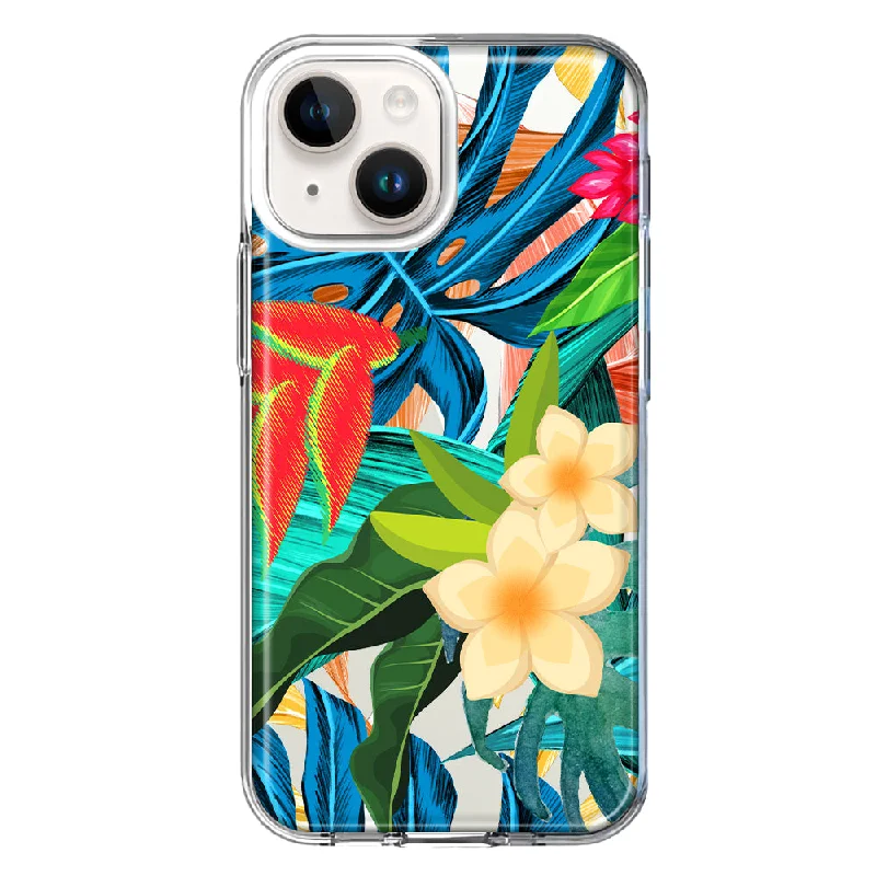 For Apple iPhone 15 Plus Blue Monstera Pothos Tropical Floral Summer Flowers Case Cover