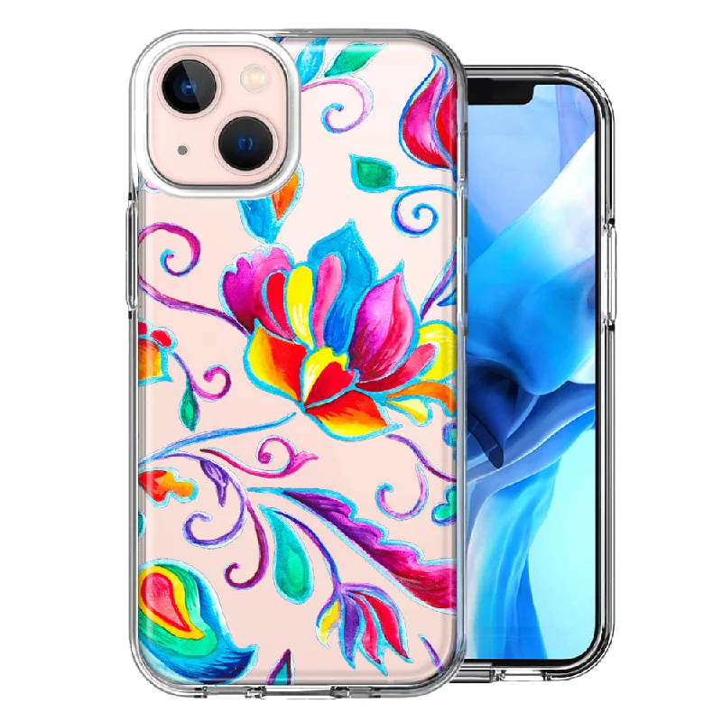 For Apple iPhone 15 Plus Bright Colors Rainbow Water Lilly Floral Case Cover