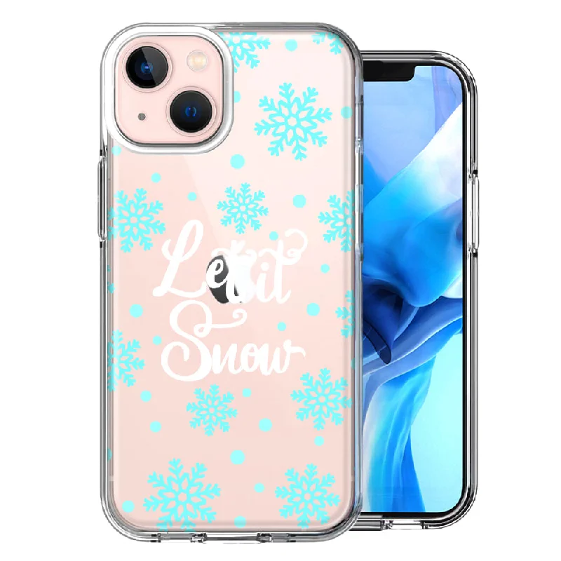 For Apple iPhone 15 Plus Christmas Holiday Let It Snow Winter Blue Snowflakes Case Cover