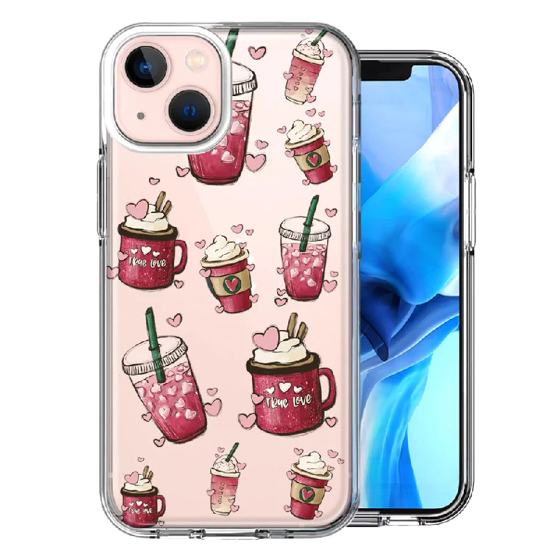 For Apple iPhone 15 Plus Coffee Lover Valentine's Hearts Pink Drink Latte Case Cover