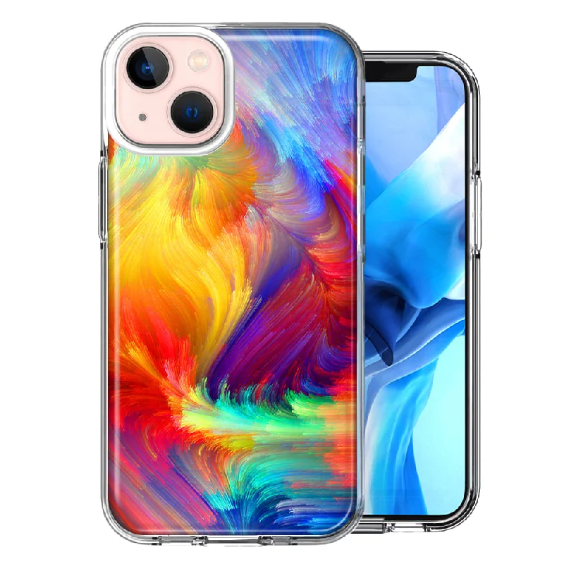 For Apple iPhone 15 Plus Colorful Feather Paint Case Cover