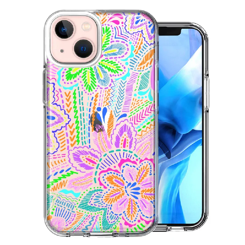 For Apple iPhone 15 Plus Colorful Summer Flowers Doodle Art Case Cover