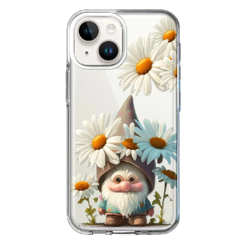 For Apple iPhone 15 Plus Cute Gnome White Daisy Flowers Floral Case Cover