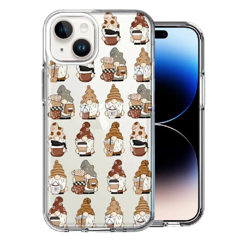 For Apple iPhone 15 Plus Cute Morning Coffee Lovers Gnomes Characters Drip Iced Latte Americano Espresso Brown Case Cover