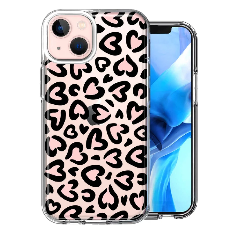 For Apple iPhone 15 Plus Cute Pink Leopard Print Hearts Valentines Day Love Case Cover