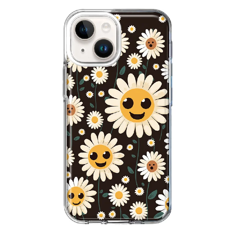 For Apple iPhone 15 Plus Cute Smiley Face White Daisies Case Cover