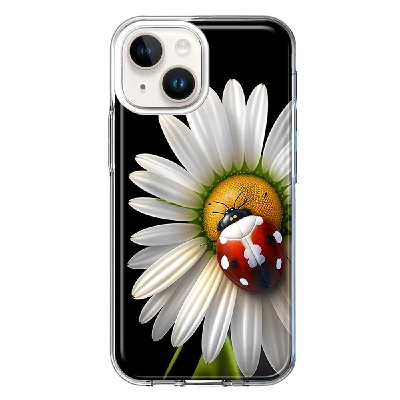 For Apple iPhone 15 Plus Cute White Daisy Red Ladybug Case Cover