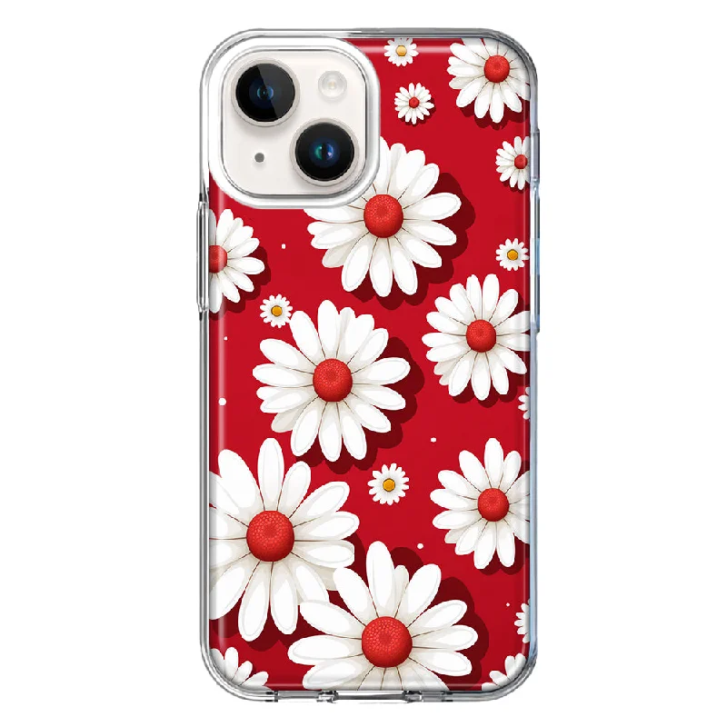 For Apple iPhone 15 Plus Cute White Red Daisies Polkadots Case Cover