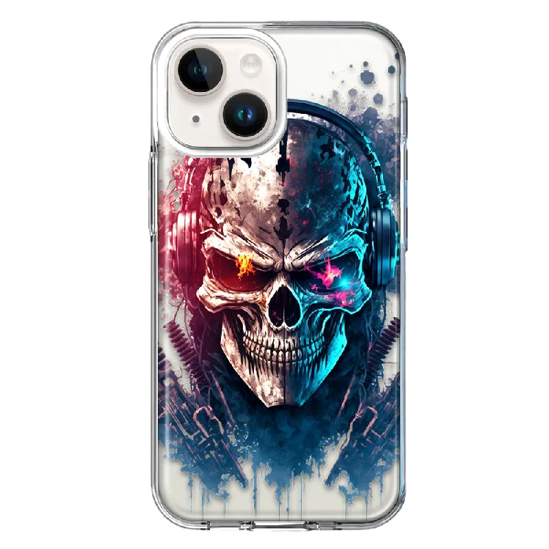 For Apple iPhone 15 Plus Cyberpunk Machine Headphones Skull Case Cover