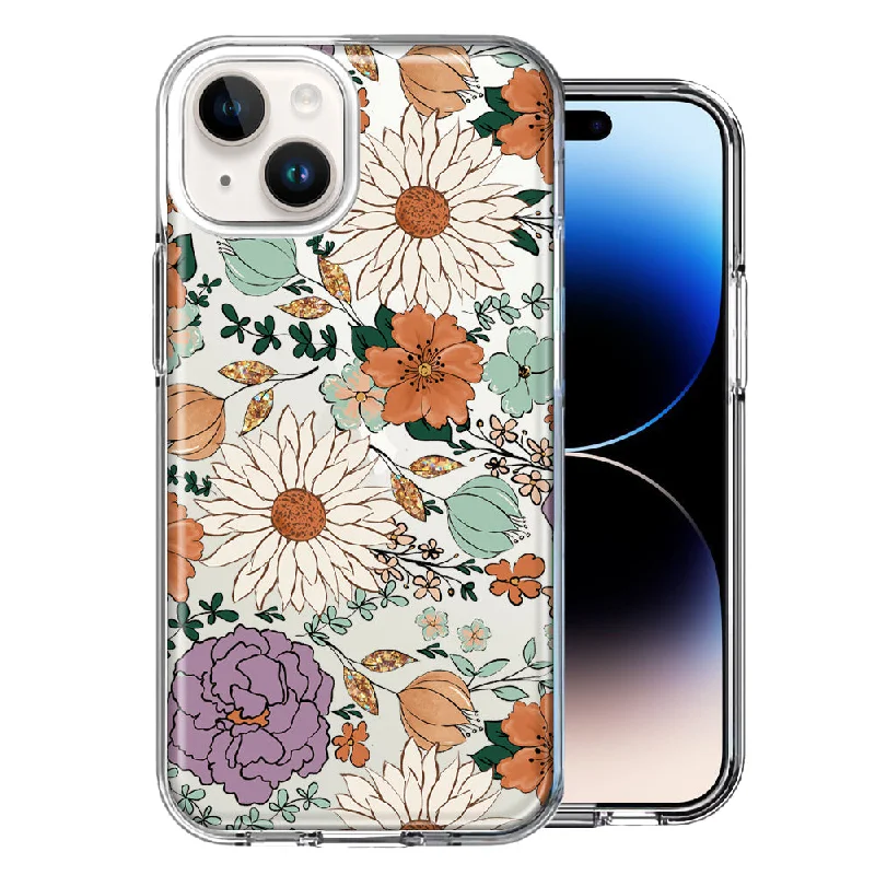 For Apple iPhone 15 Plus Feminine Classy Flowers Fall Toned Floral Wallpaper Style Case Cover