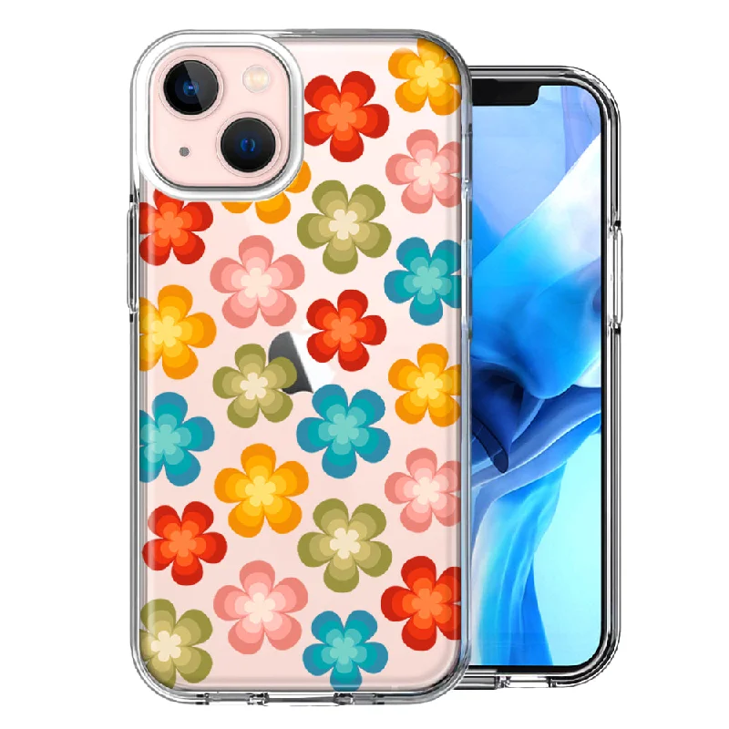 For Apple iPhone 15 Plus Groovy Gradient Retro Color Flowers Case Cover